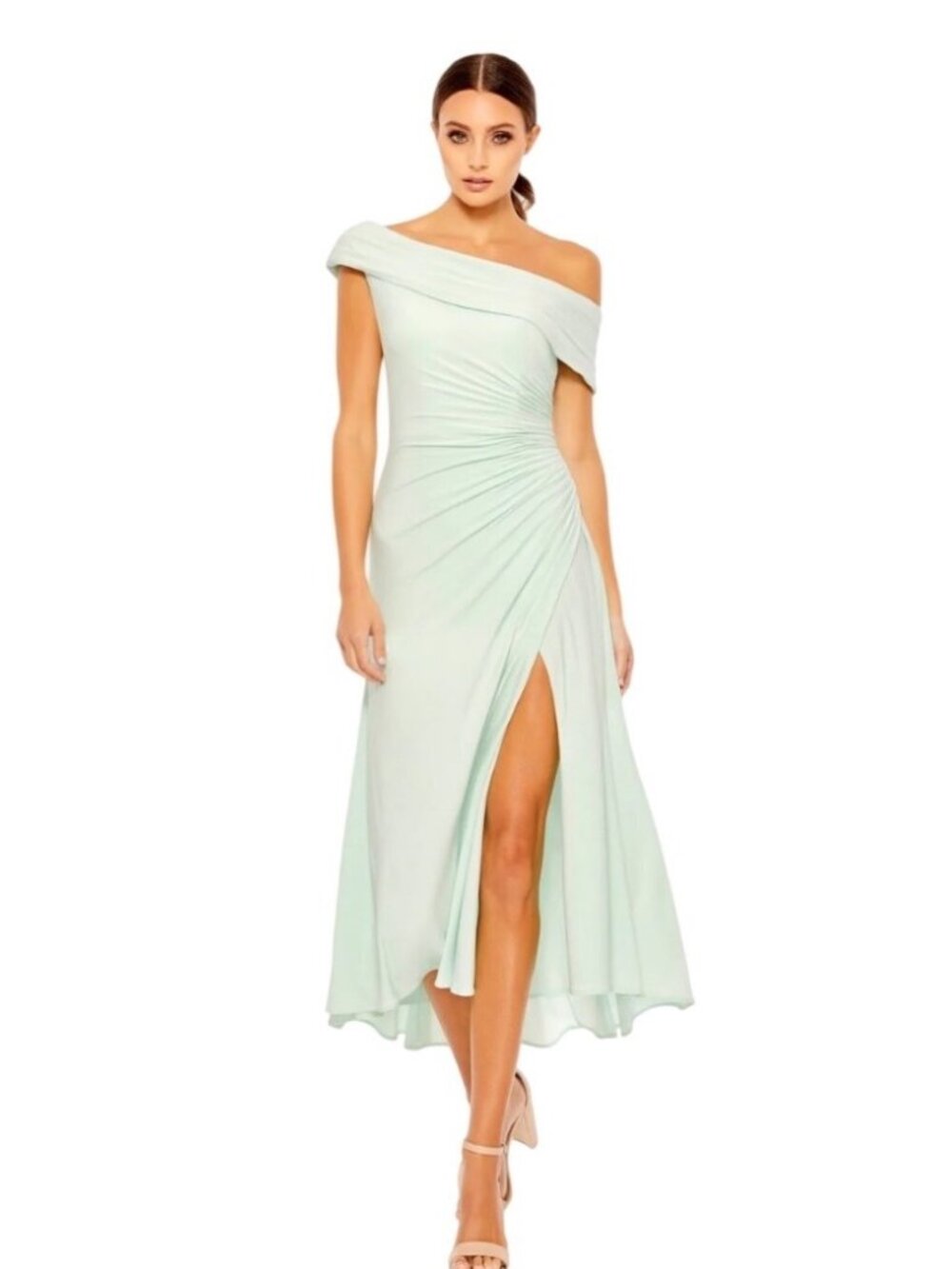 Mac Duggal Mint Off Shoulder Ruched Midi Dress Size 0 New With Tags